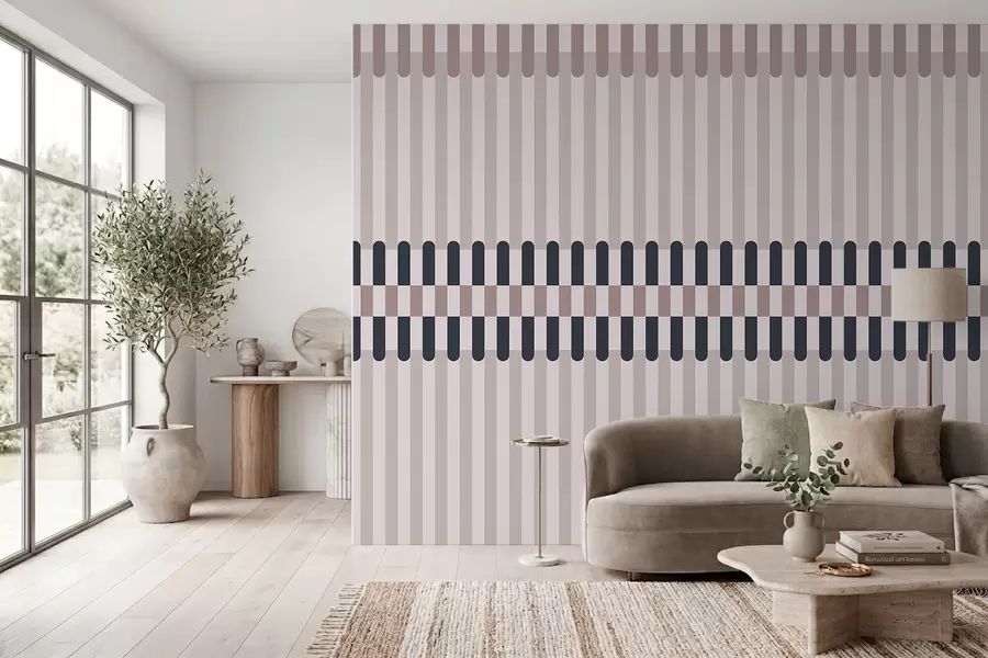 murales de pared Diseño a rayas en tonos crema y azul oscuro w05150v2