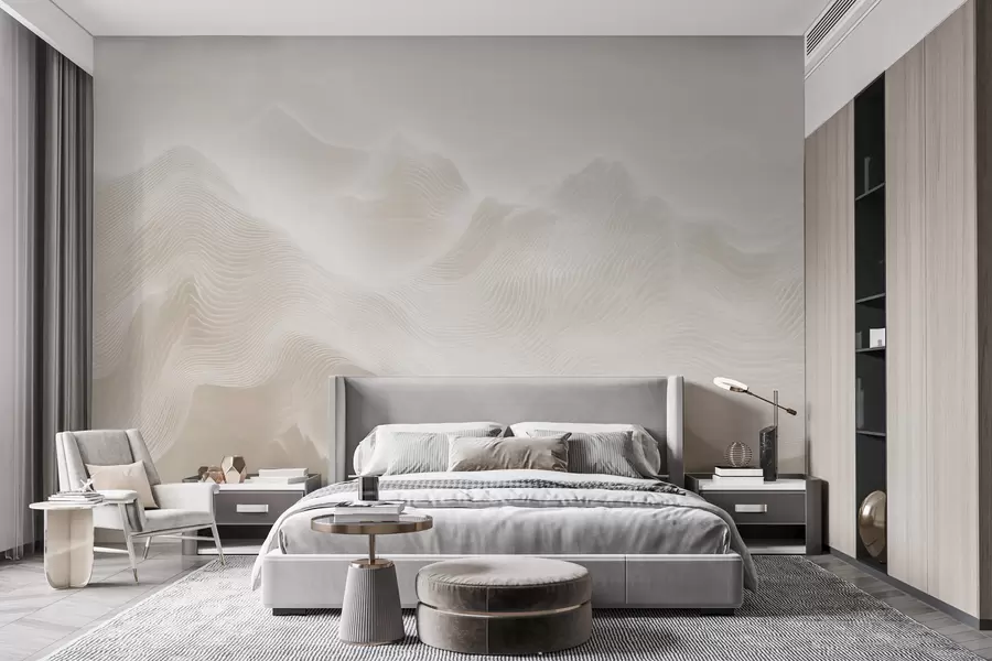 murales de pared Montañas onduladas abstractas en tonos beige, de estilo minimalista w09713