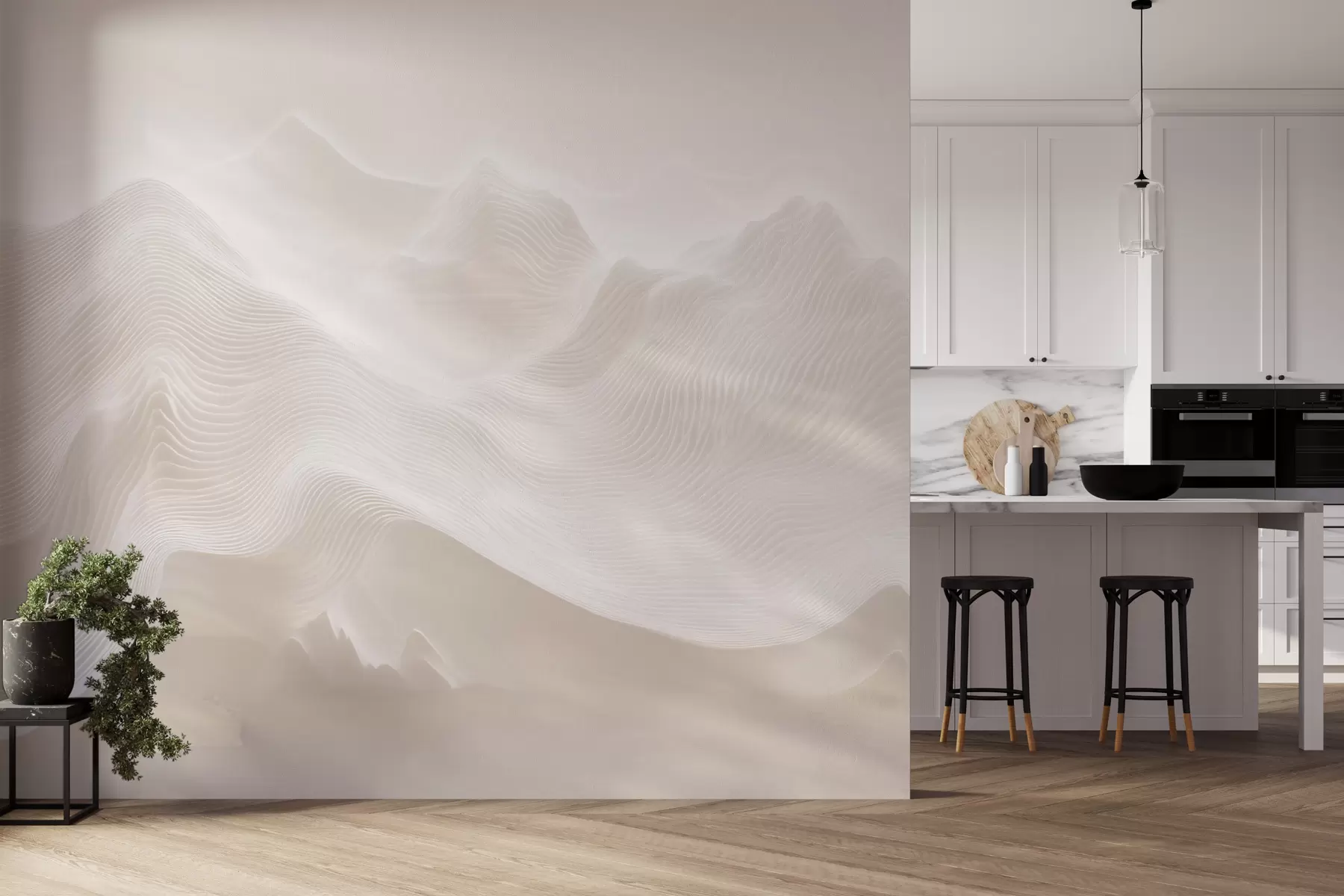 murales de pared Montañas onduladas abstractas en tonos beige, de estilo minimalista w09713