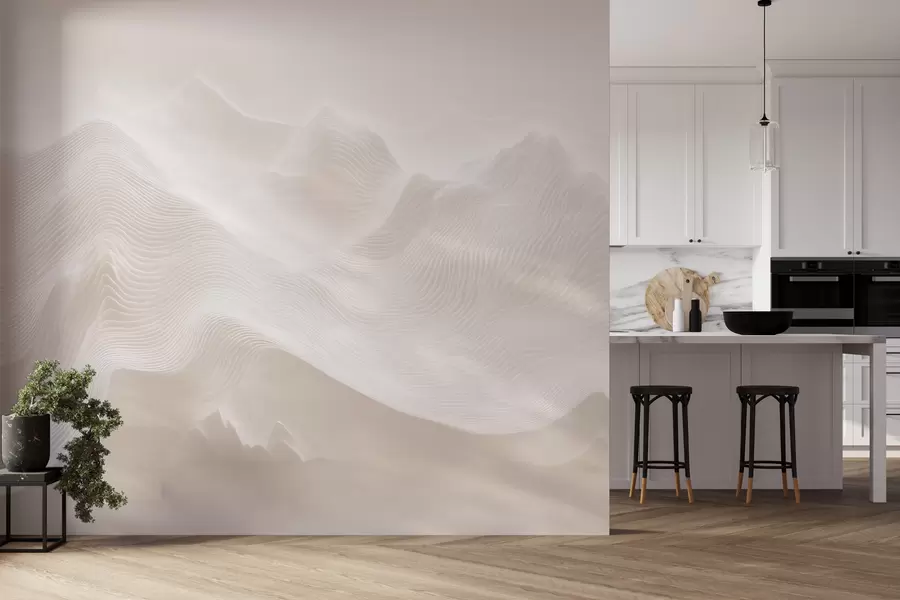 murales de pared Montañas onduladas abstractas en tonos beige, de estilo minimalista w09713