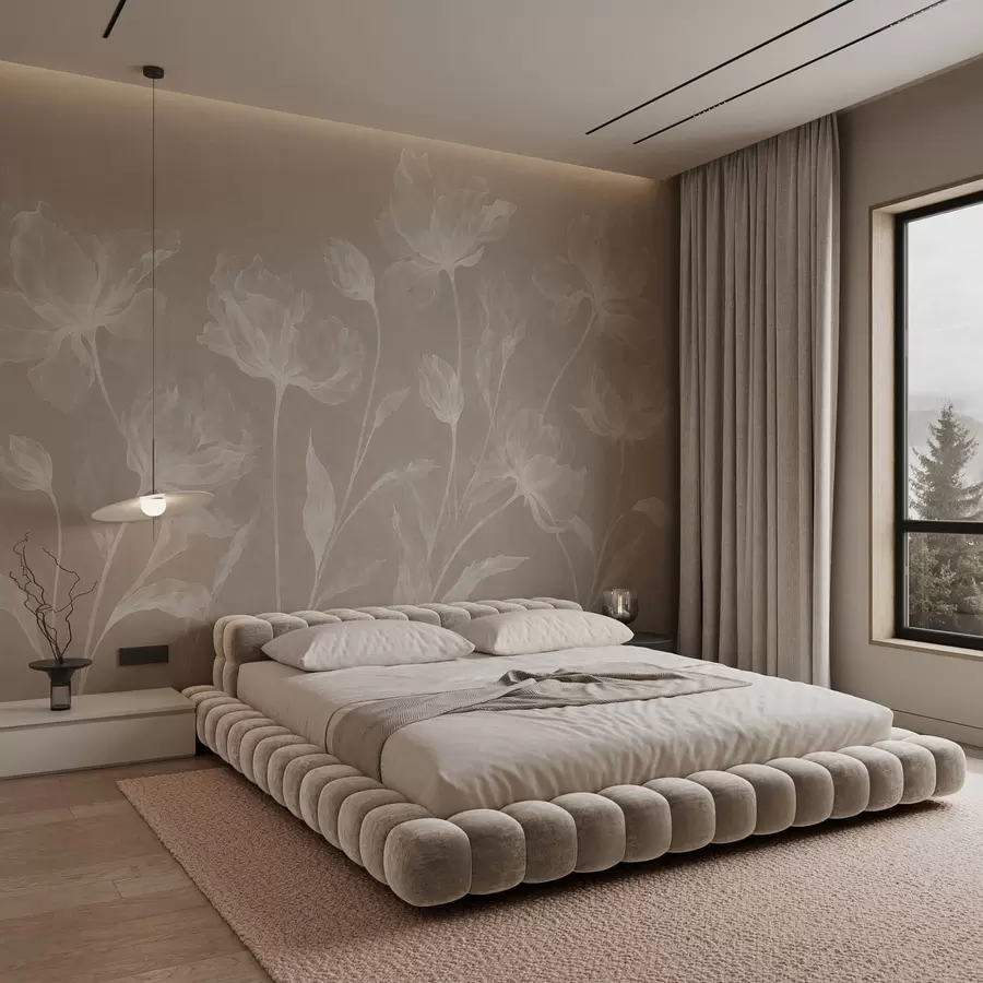 murales de pared Flores elegantes y ligeras, con pétalos translúcidos en capas y tallos largos y delicados w05579v1