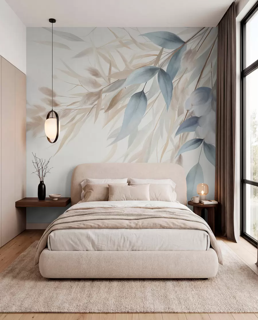 murales de pared Pampas y hojas pizarra w09868