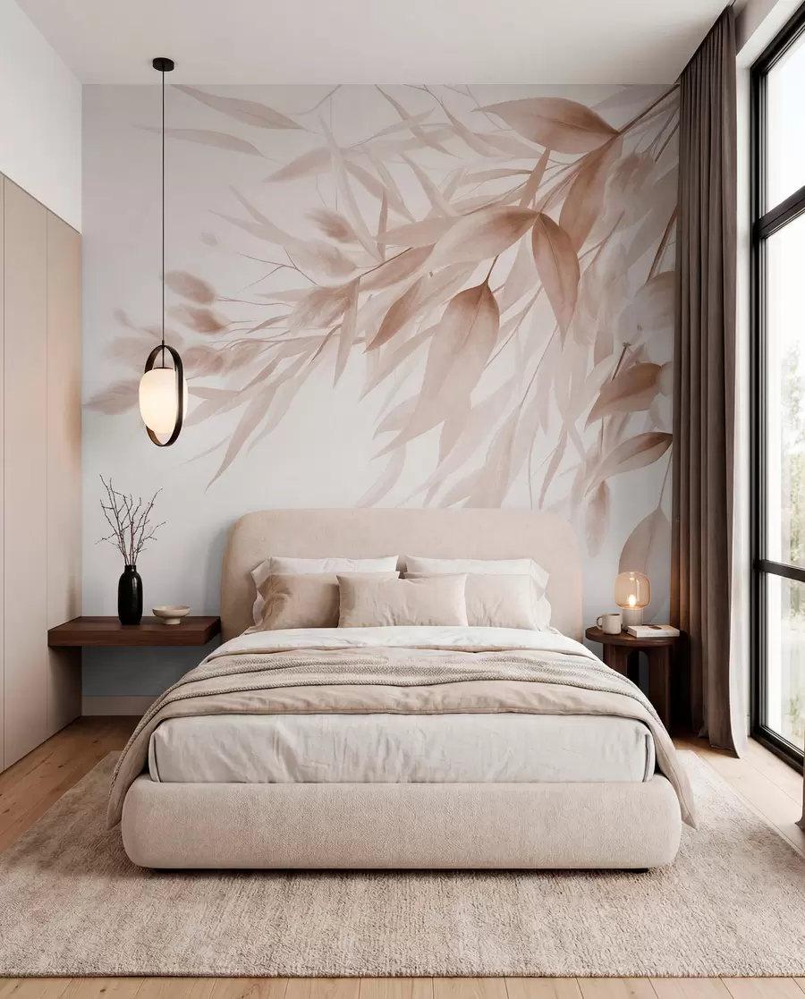 murales de pared Hierba seca con textura, hierba de la pampa y hojas, pintadas con un estilo suave, al estilo de la acuarela w09868v1