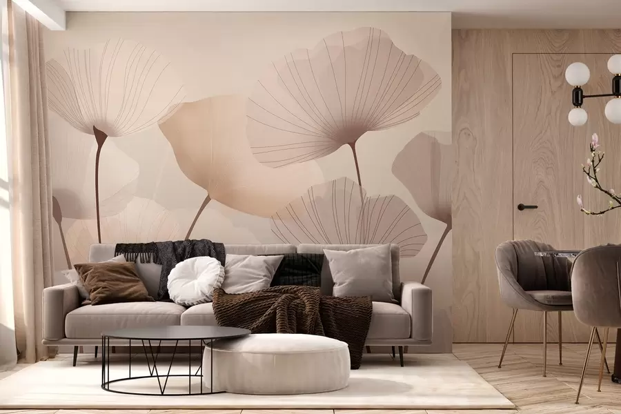 murales de pared Elegantes pétalos en tallos altos en tonos pastel w05212