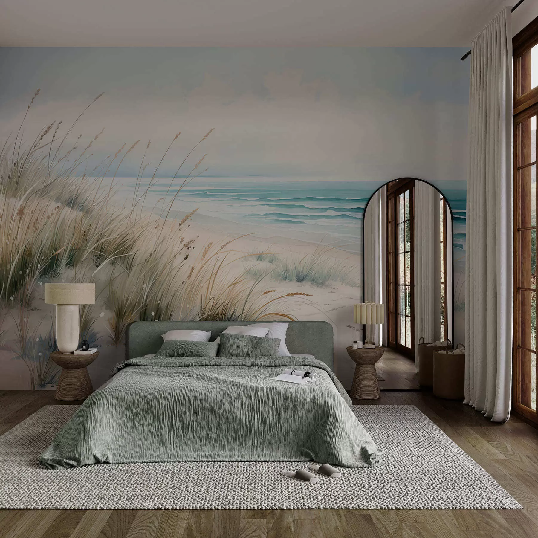 murales de pared Playa de arena con olas y dunas w05537