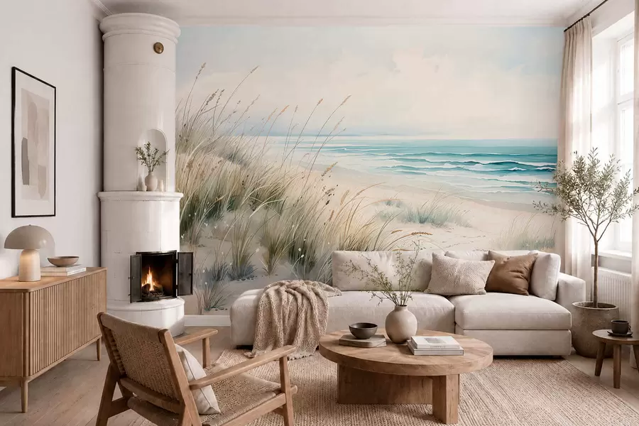 murales de pared Playa de arena con olas y dunas w05537