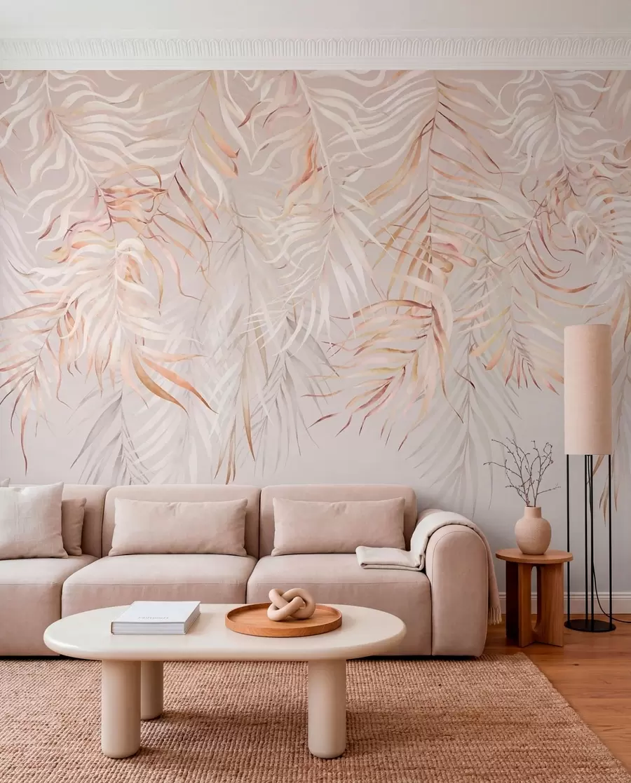 murales de pared Hojas tropicales claras sobre fondo beige w05627v2