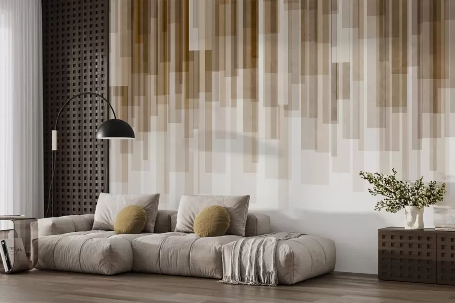 murales de pared Rectángulos verticales con textura, de diversa transparencia y en distintos tonos de marrón; arte abstracto w09889v1