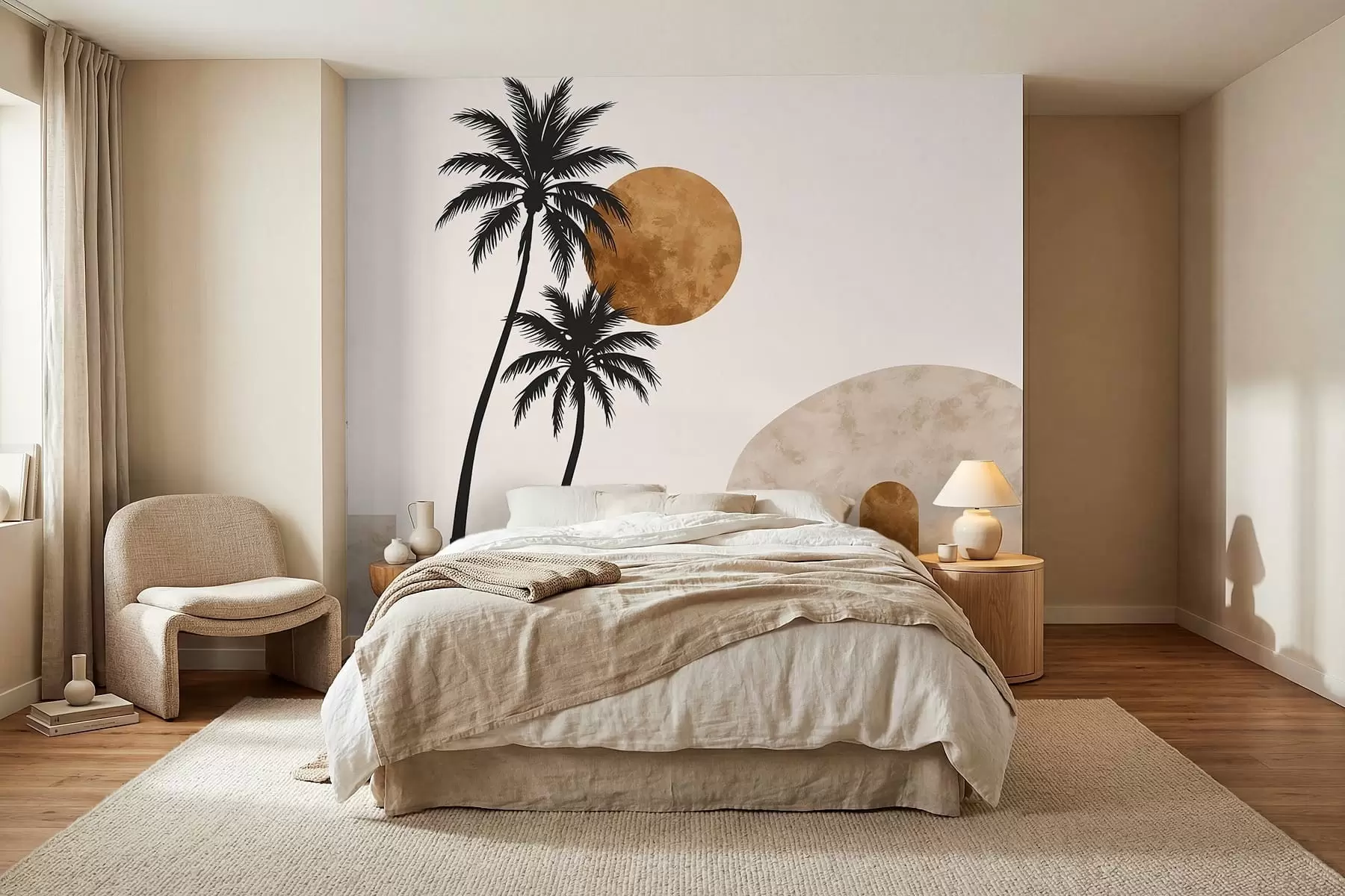murales de pared Palmeras y un arco bajo el cálido sol w05547