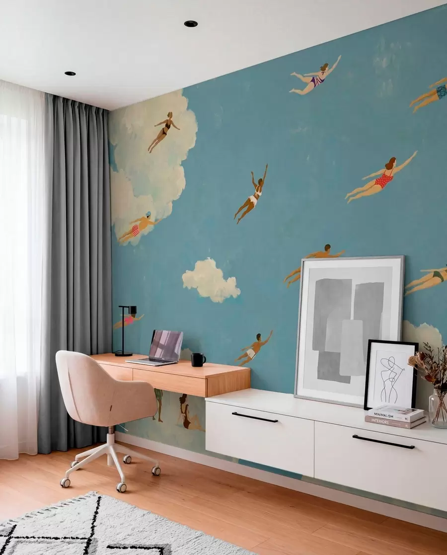 murales de pared Personas flotando entre las nubes en un cielo azul w05628