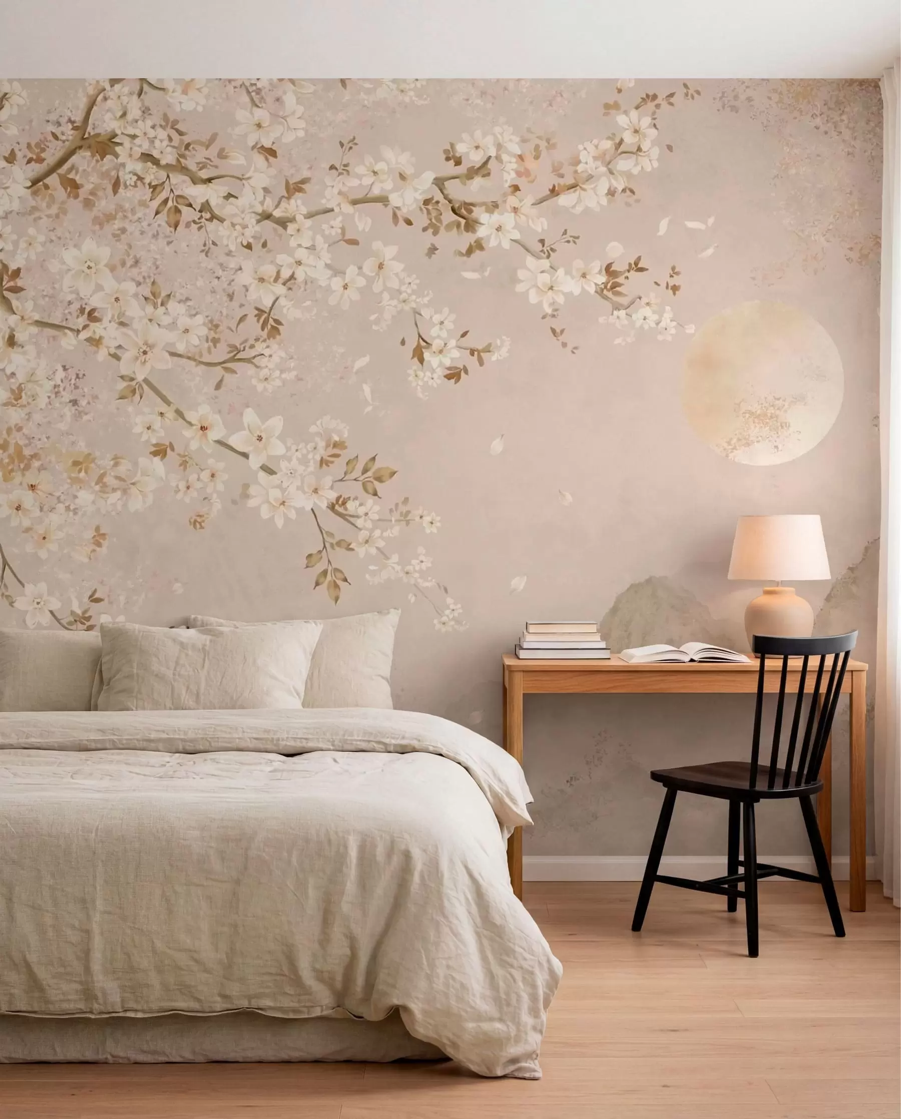 murales de pared Flores y luna pálida w05695