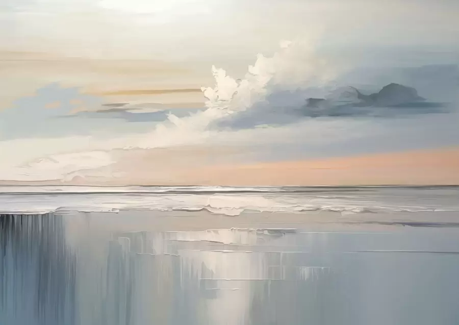 murales de pared Costa en tonos pastel con nubes y reflejos en el agua w05687