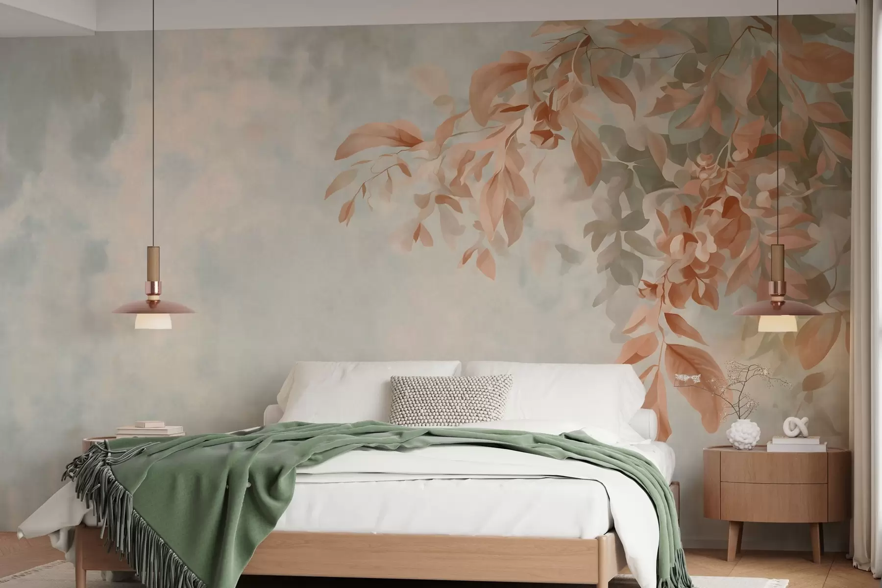 murales de pared ramas de árbol sobre un fondo retro variado w05385