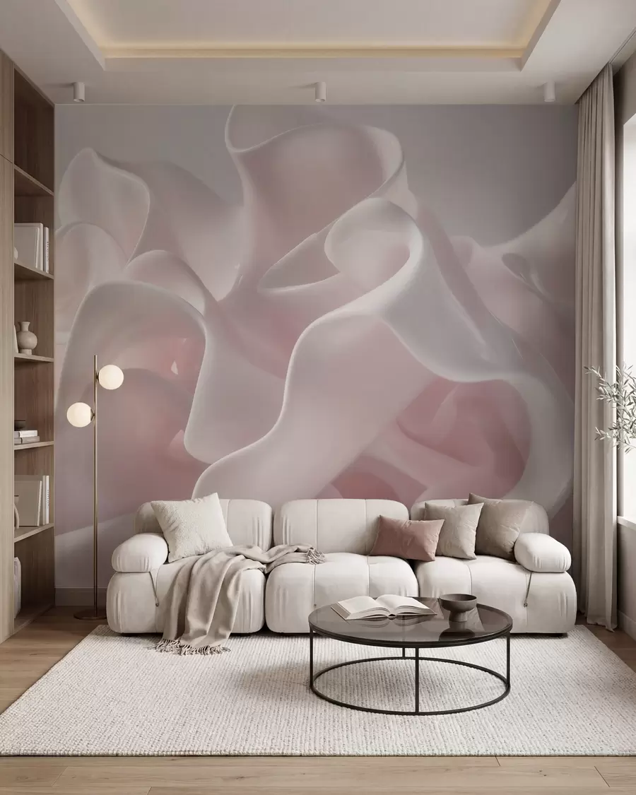 murales de pared Ondas de seda vaporosas en suaves tonos rosa palo w09858