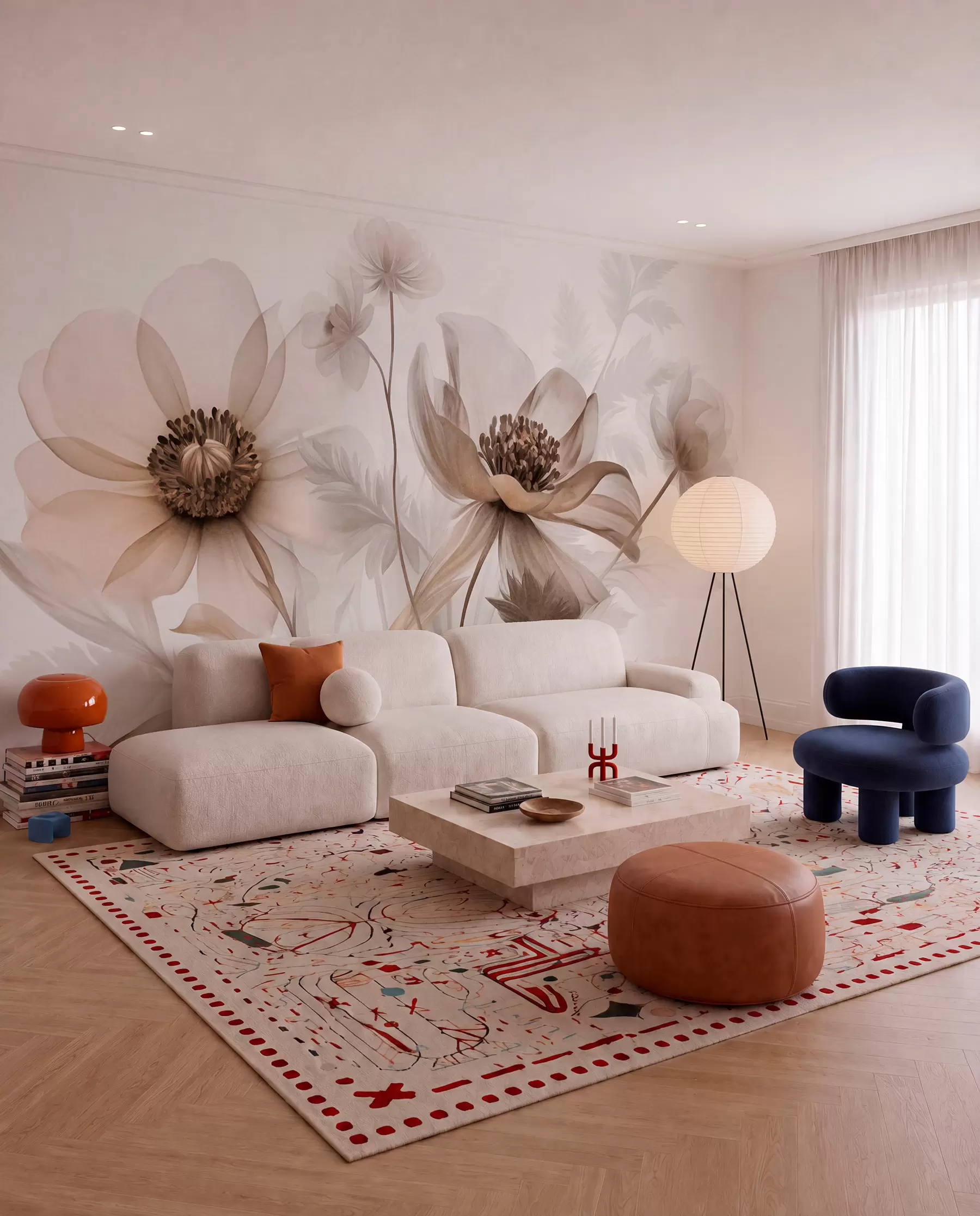 murales de pared Estudio floral sepia w09900