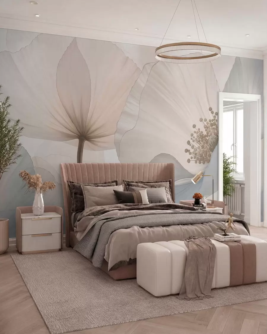 murales de pared Siluetas de pétalos rosados w05692
