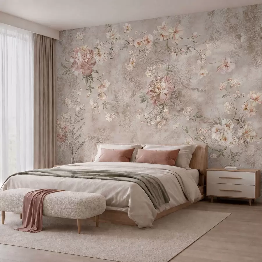 murales de pared Adorno floral sobre un fondo claro con textura w05698