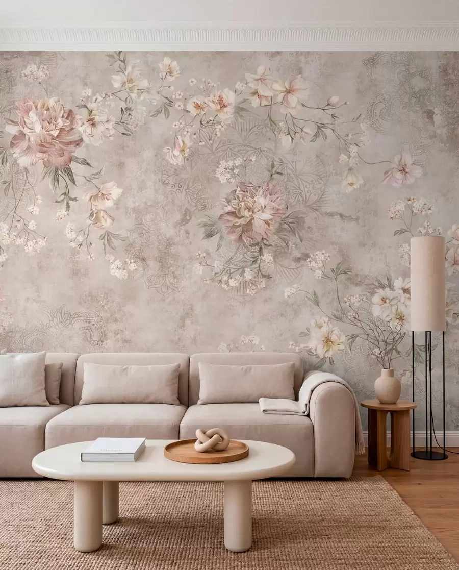 murales de pared Adorno floral sobre un fondo claro con textura w05698
