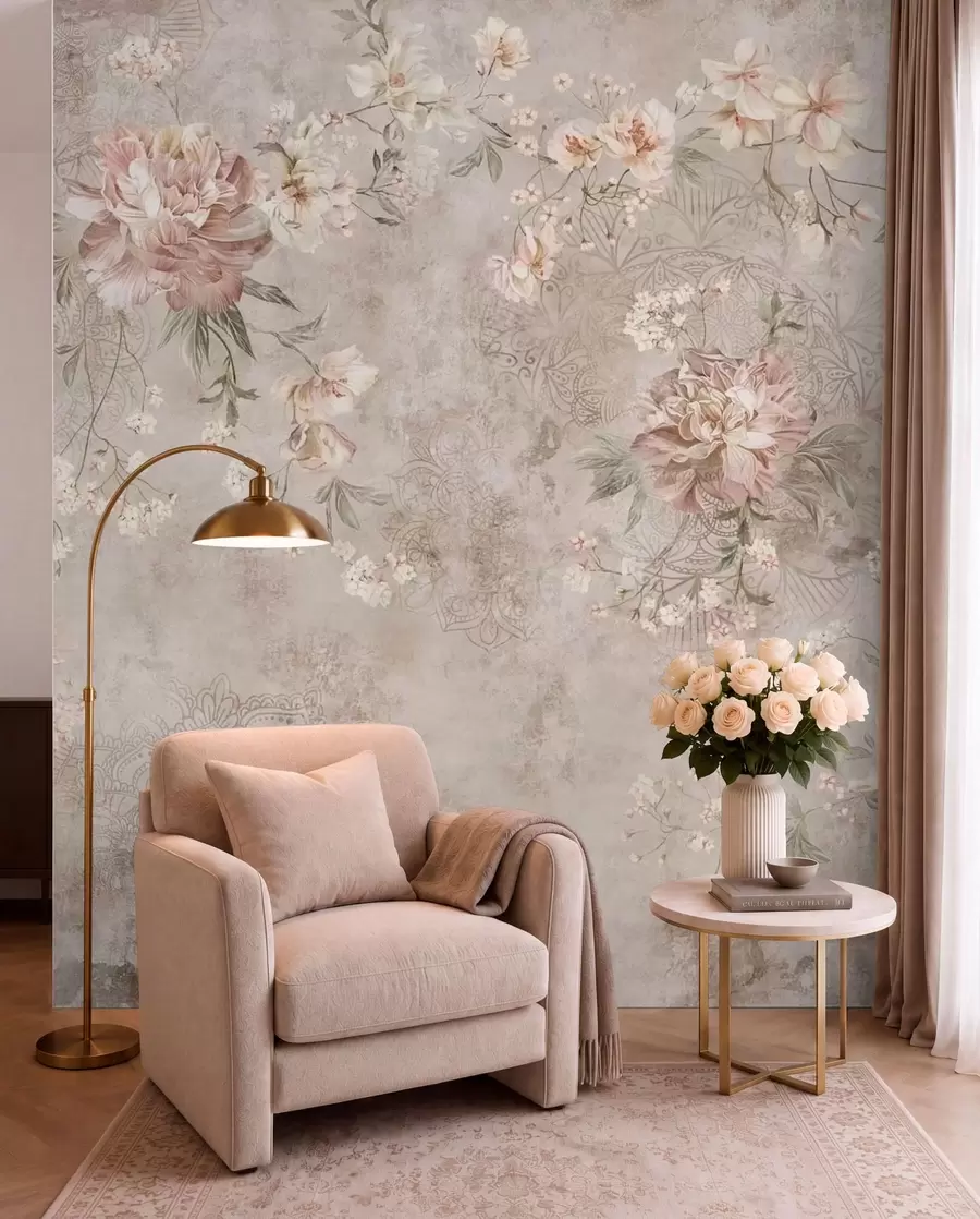 murales de pared Adorno floral sobre un fondo claro con textura w05698