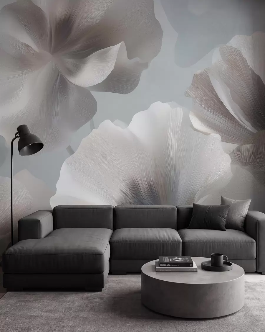 murales de pared Pétalos de flores de seda con volumen en suaves tonos pastel w09928