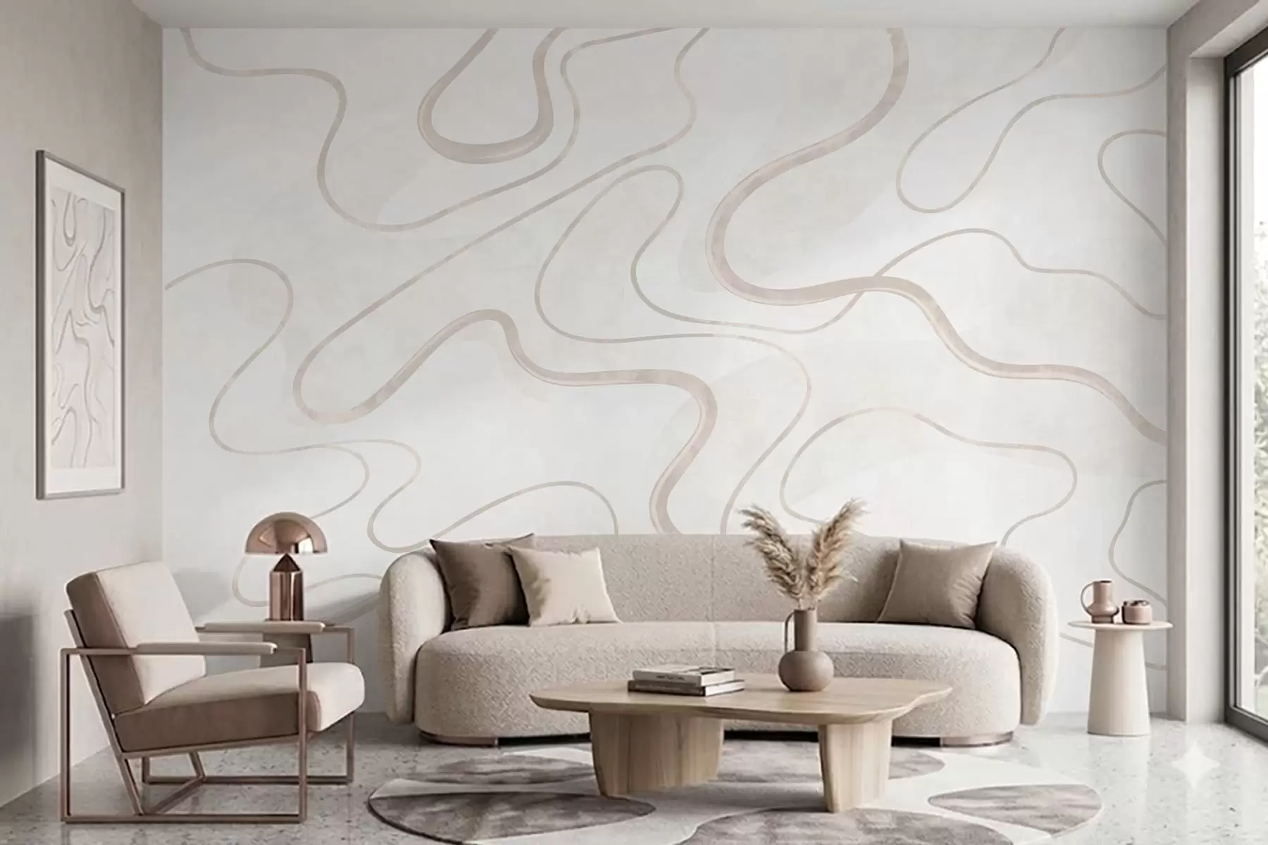 murales de pared Líneas fluidas y abstractas sobre un fondo claro w05726