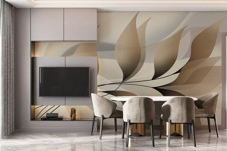 murales de pared una elegante rama con hojas de color beige w05660
