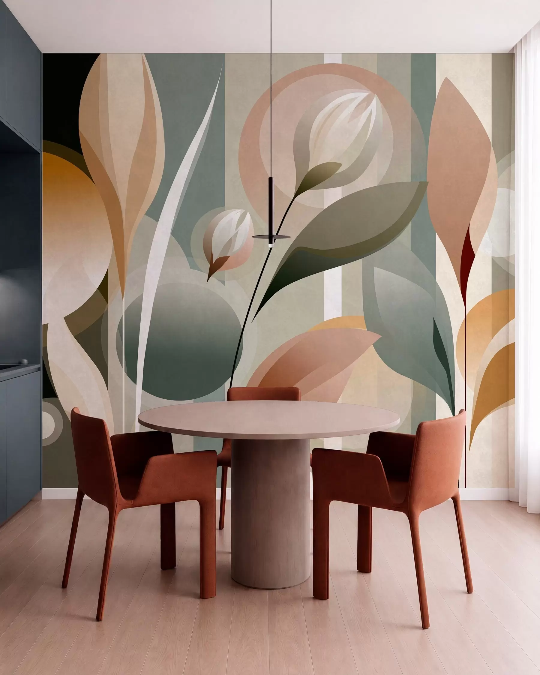 murales de pared una abstracción estilizada en la que aparecen plantas en colores naturales w05750