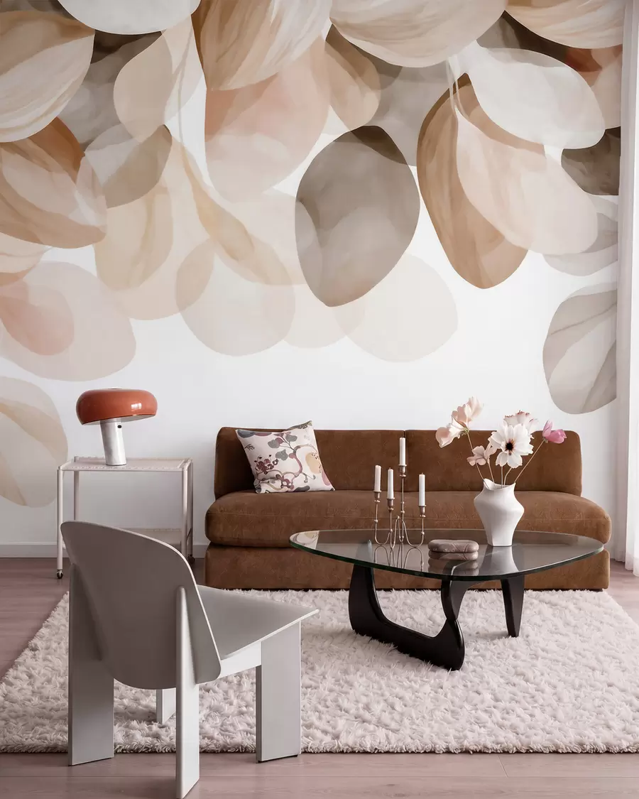 murales de pared Hojas colgantes de color beige en estilo acuarela w09923