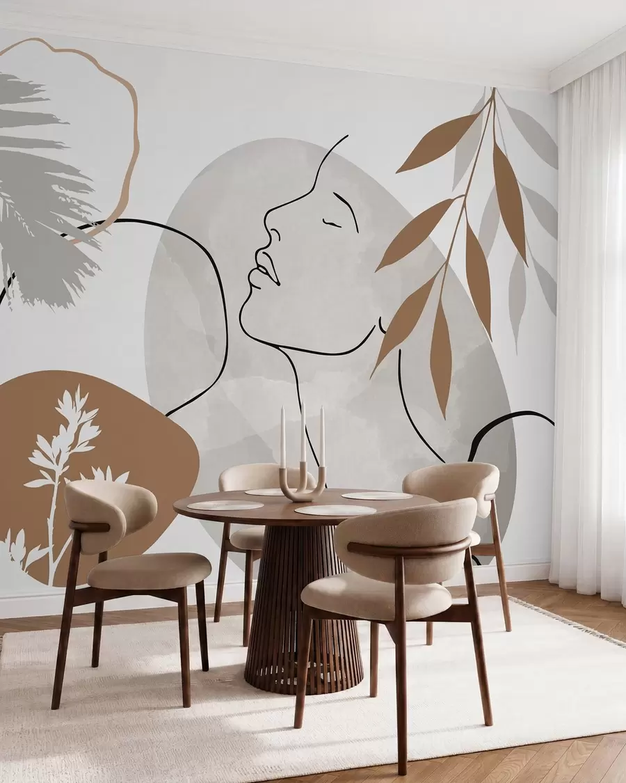 murales de pared Abstracción con vegetación y la silueta de un rostro w05776