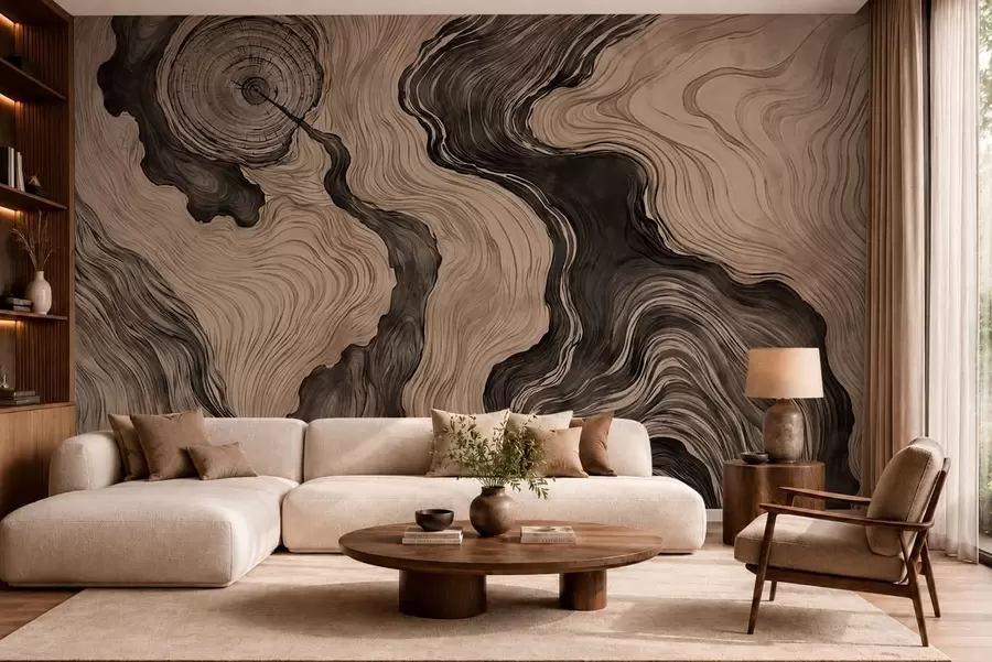 murales de pared Un motivo abstracto con un diseño lineal que imita la veta de la madera w05729