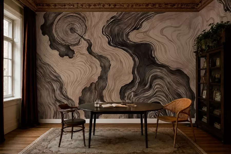 murales de pared Un motivo abstracto con un diseño lineal que imita la veta de la madera w05729