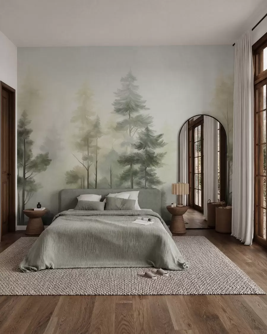 murales de pared Pinos en bruma dorada w09982v2