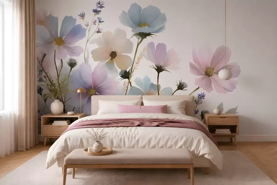 murales de pared Flores silvestres en estilo acuarela w05755