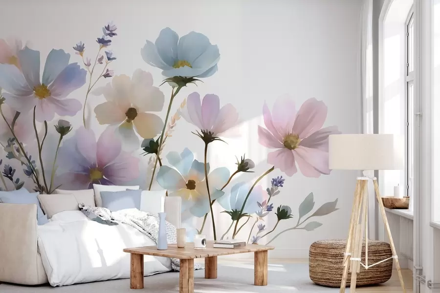 murales de pared Flores silvestres en estilo acuarela w05755