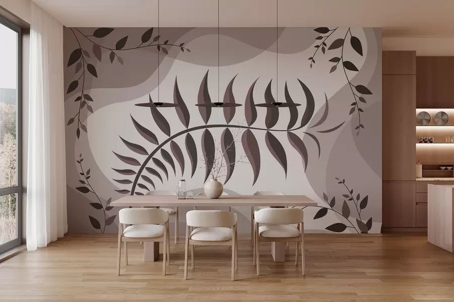 murales de pared Una hoja de helecho curvada en tonos rosa empolvado w05756v1