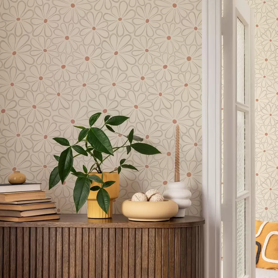 murales de pared Grandes flores con contorno sobre un fondo crema claro a01234v1