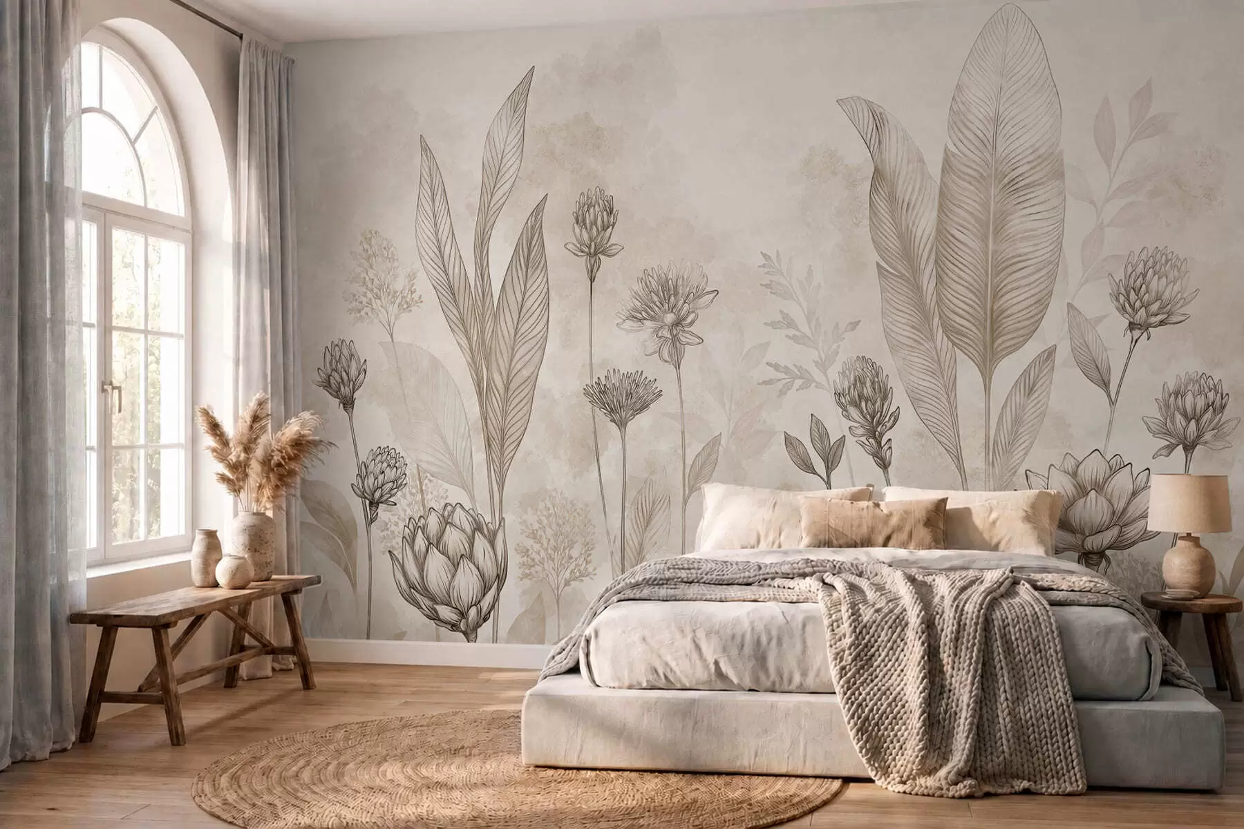 murales de pared Composición botánica con flores y hojas w05802