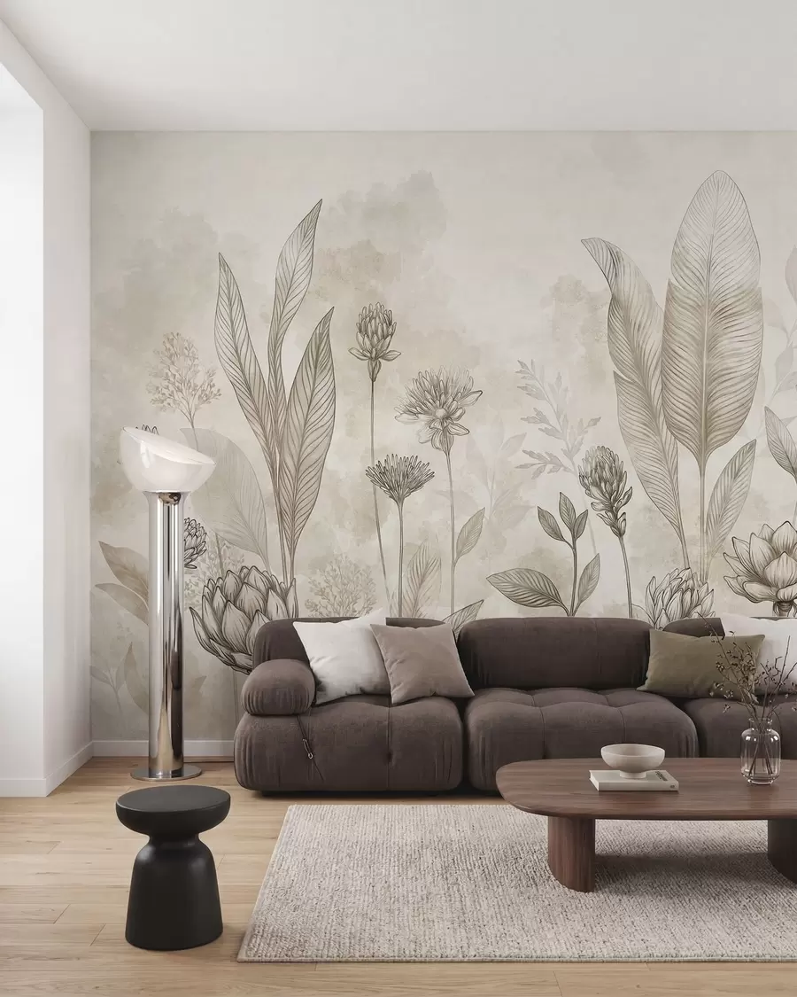 murales de pared Composición botánica con flores y hojas w05802
