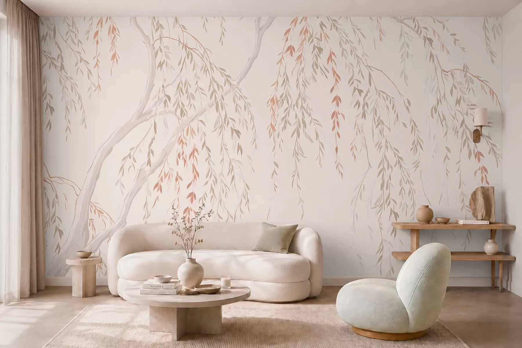 murales de pared Ramas delgadas con hojas en tonos pastel w05812