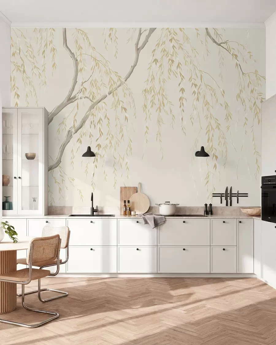 murales de pared Ramas colgantes en tonos beige claro w05812v1