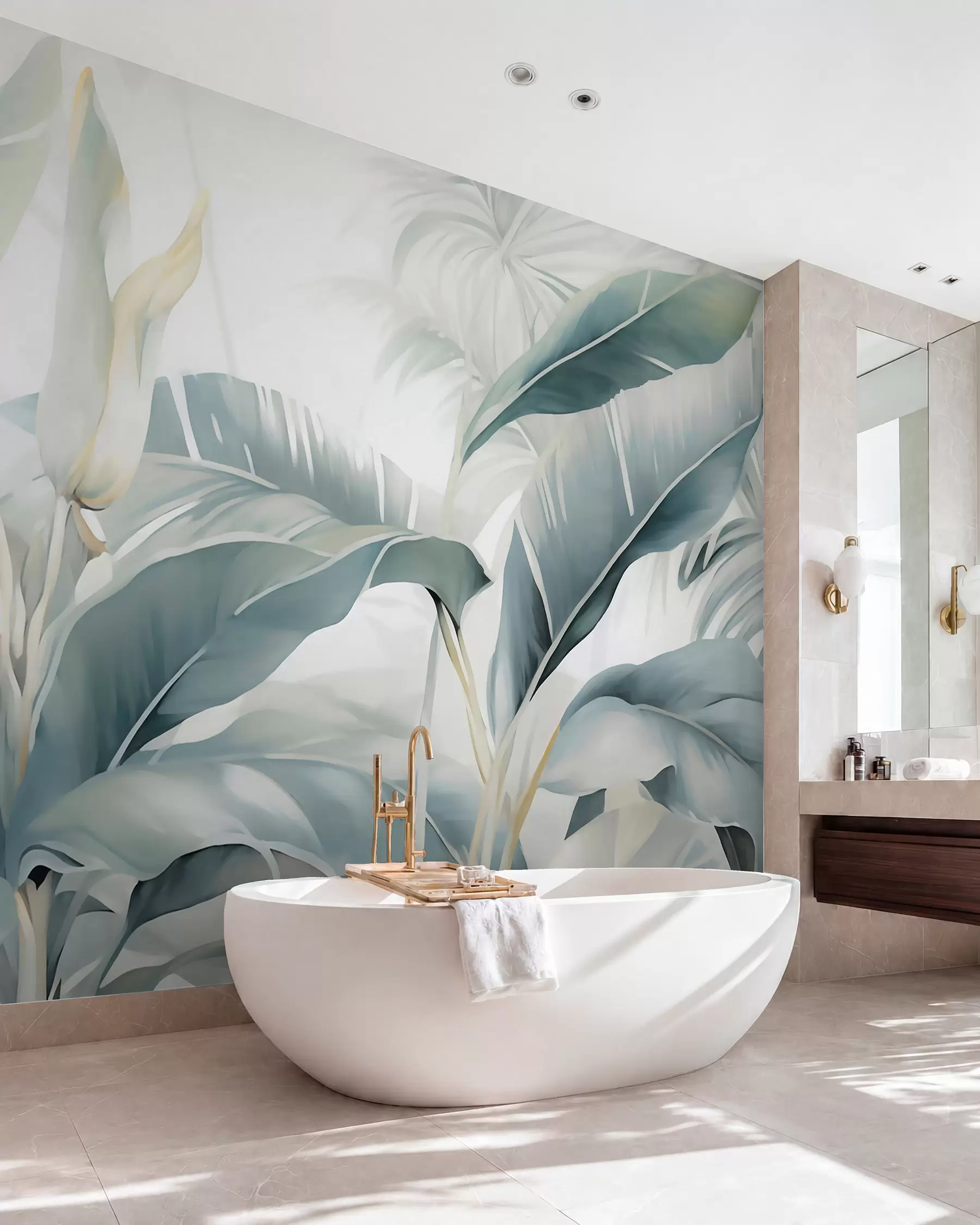 murales de pared Hojas de banano en azul w05775
