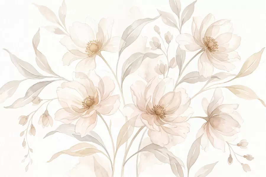 murales de pared Peonías etéreas en suaves tonos beige empolvado w10002