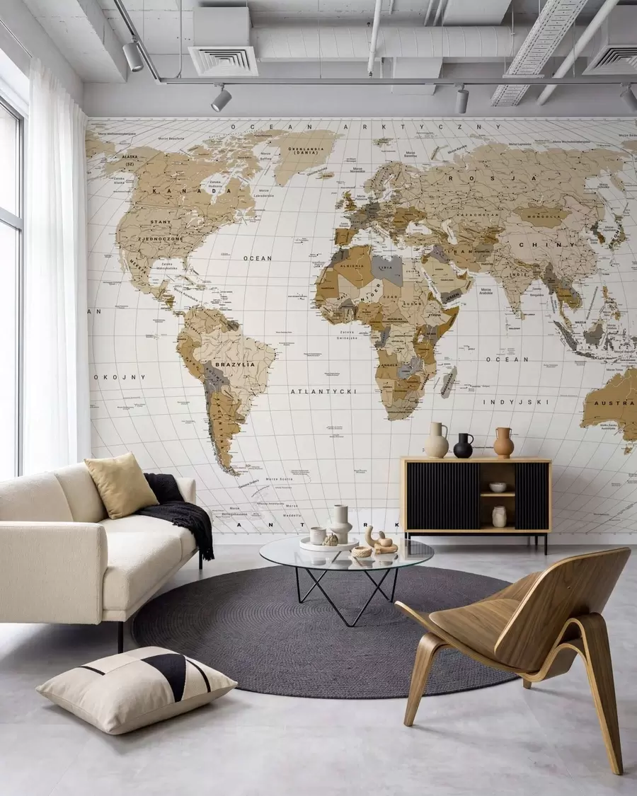 murales de pared Mapa del mundo con banderas c00016pl