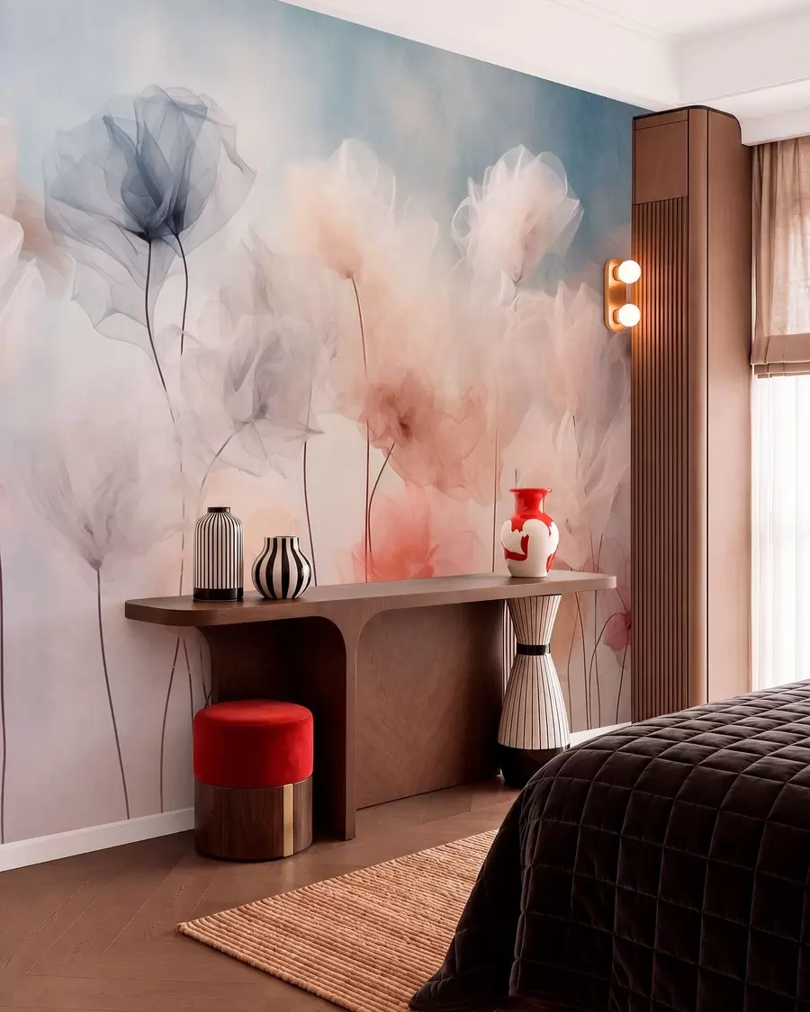 murales de pared Flores etéreas en delicados tonos pastel w05818