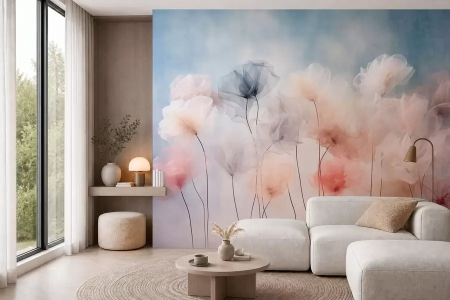 murales de pared Flores etéreas en delicados tonos pastel w05818