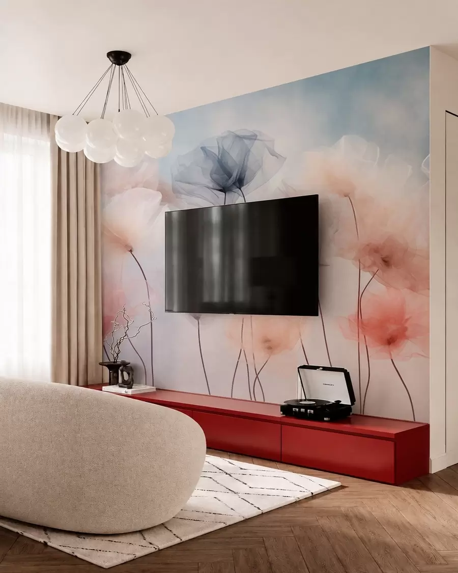 murales de pared Flores etéreas en delicados tonos pastel w05818