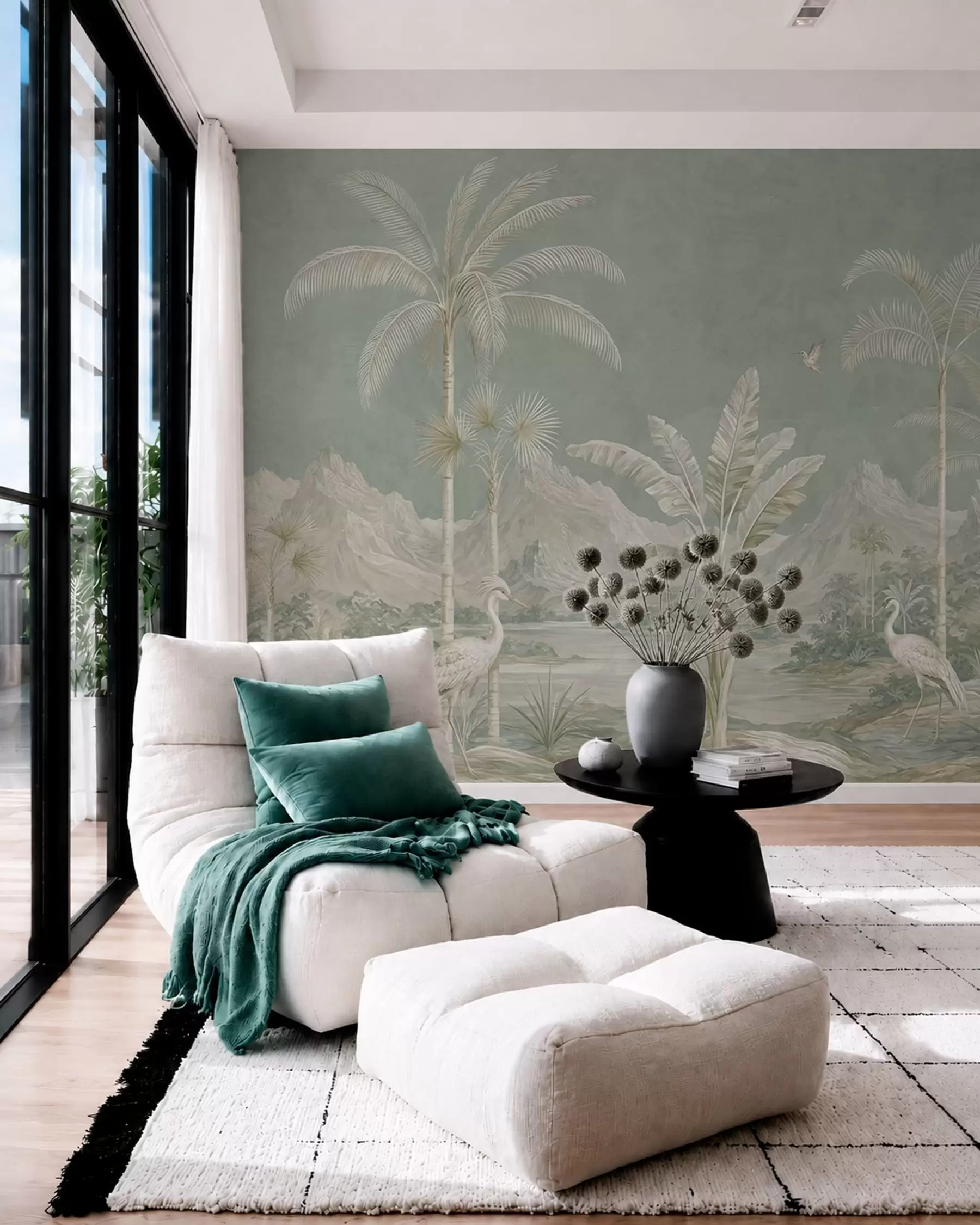 murales de pared Paisaje tropical en suaves tonos verdes w05819