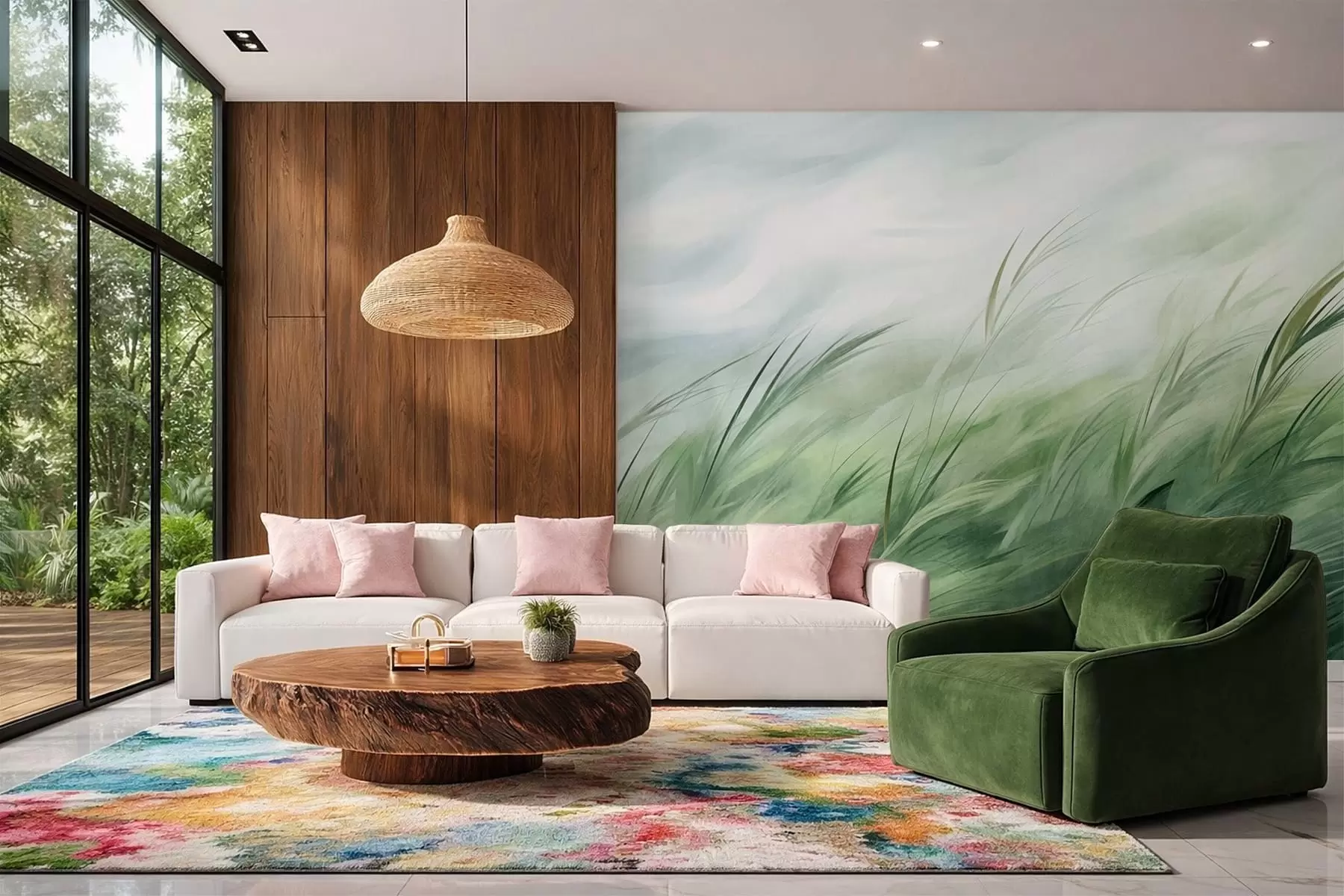 murales de pared Verde salvia con delicadas hierbas que se mecen suavemente con la brisa tranquila w05853