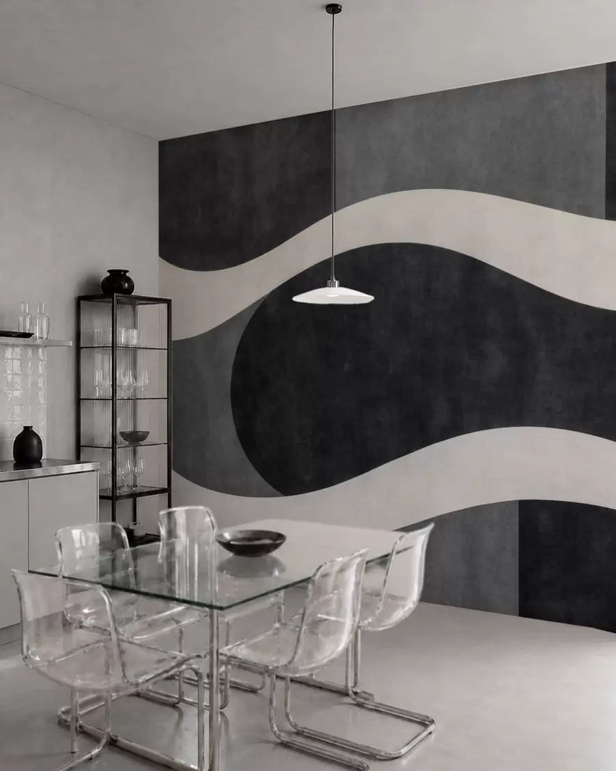 murales de pared Grafito con onduladas formas pálidas sobre un fondo de color gris carbón intenso w05854