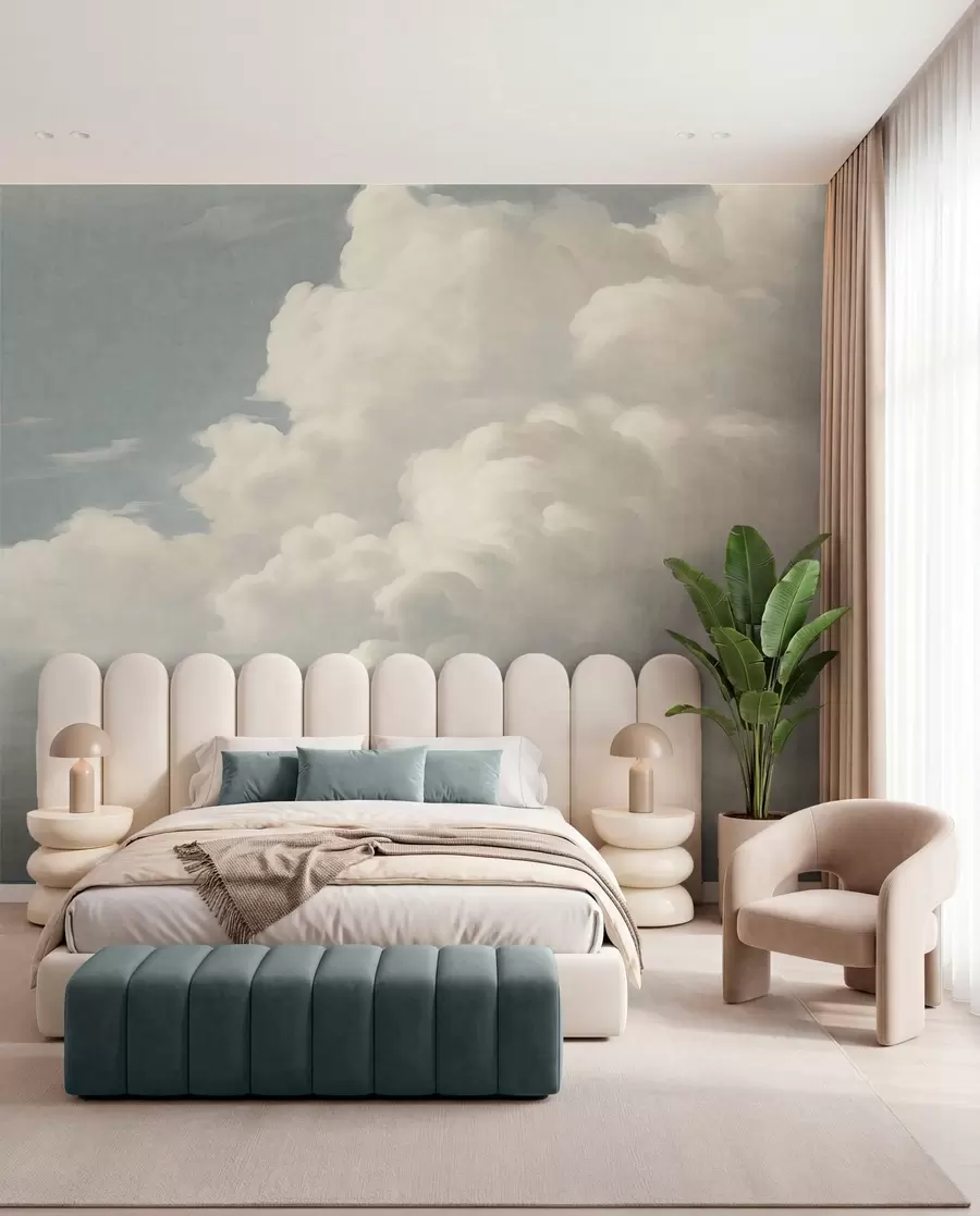 murales de pared Niebla perlada con suaves nubes cremosas que se deslizan por un cielo tranquilo w05855